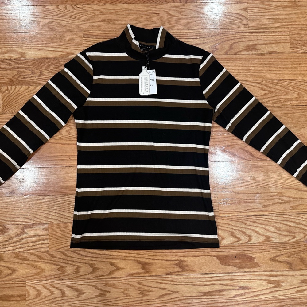 NWT Sanctuary Striped Ribbed Mock Neck Fitted Top Size Large